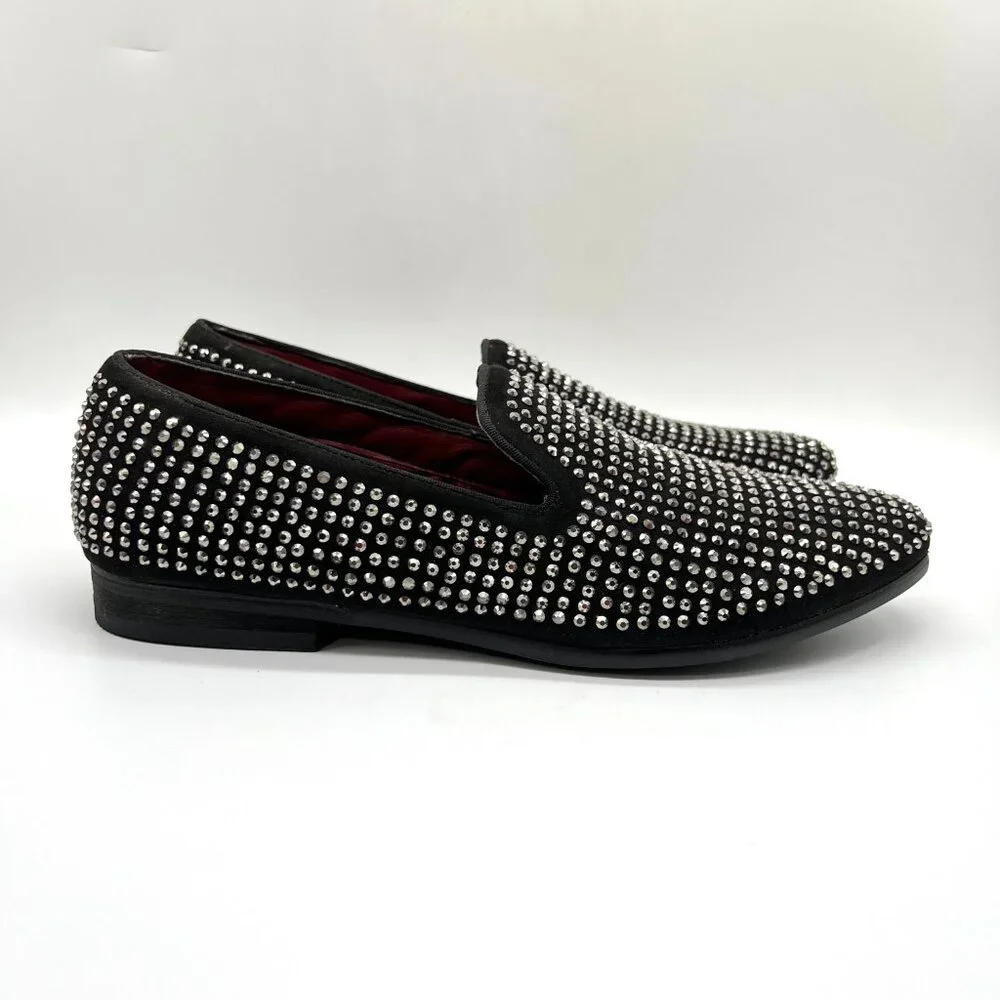 Steve Madden Mens 9 Caviarr Black Silver‎ Studded Loafers Dress Shoes